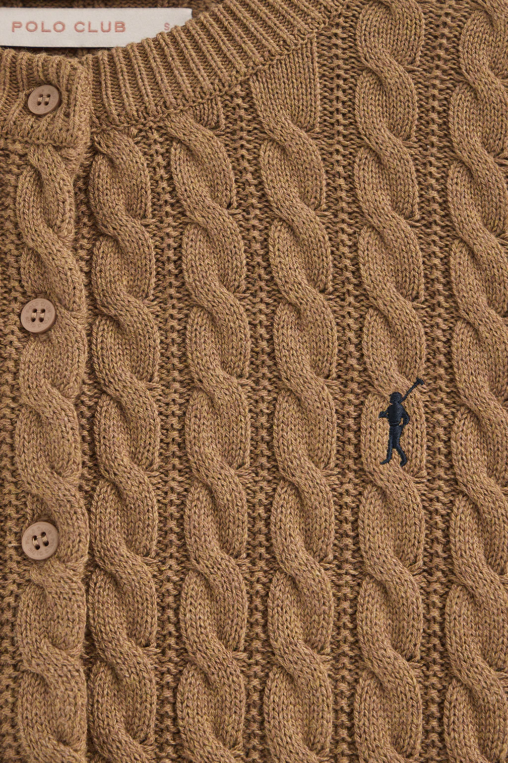 Camel-marl cable-knit cardigan with Rigby Go embroidery - Image 6