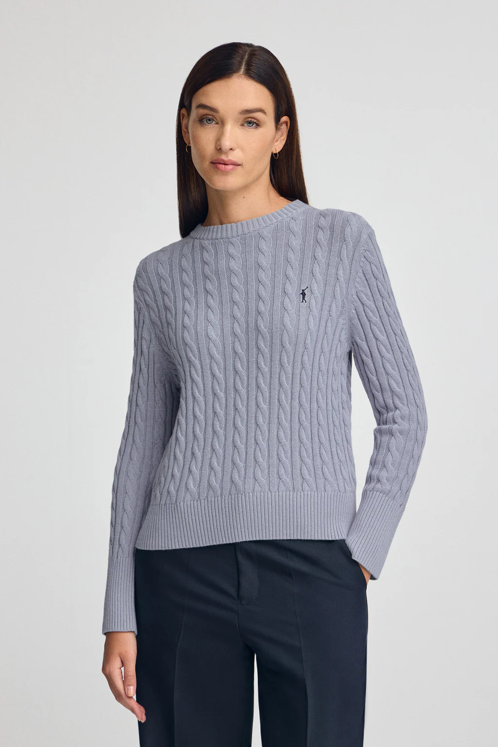 Light-blue round-neck wool-blend jumper with Rigby Go embroidery