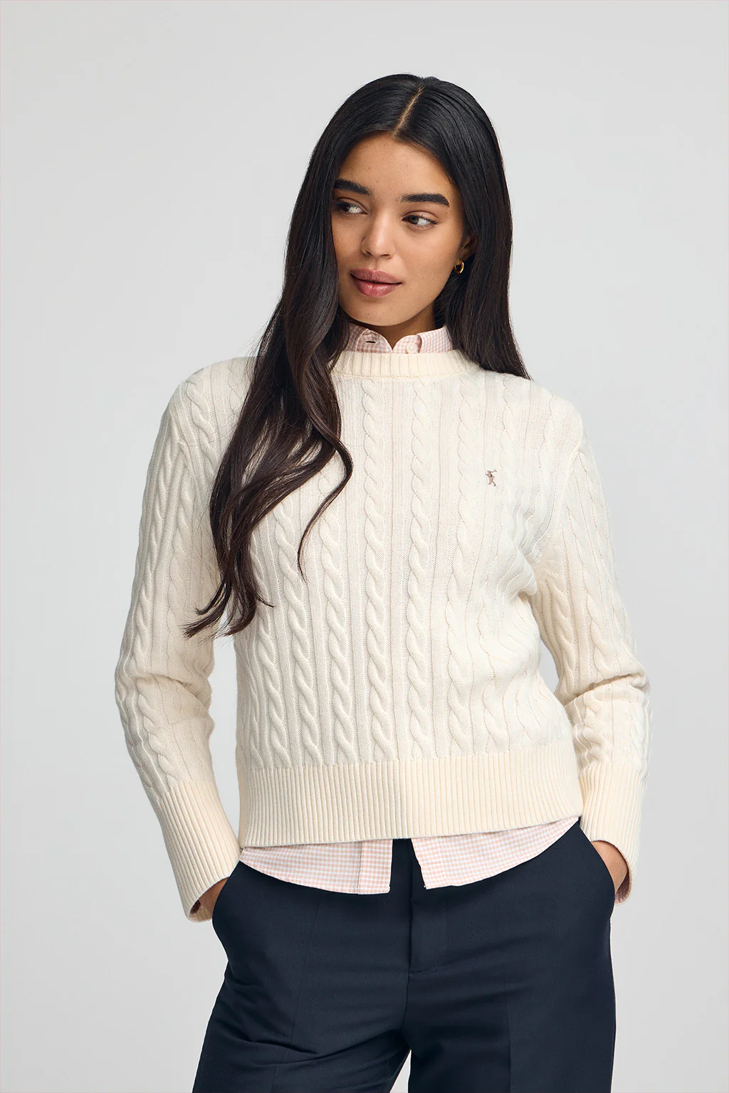 Nude round-neck wool-blend jumper with Rigby Go embroidery