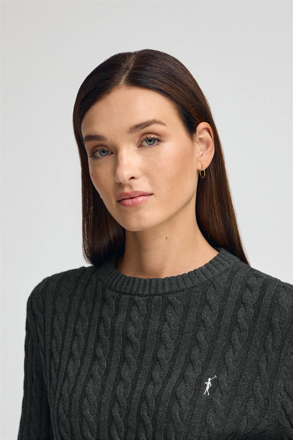 Dark-grey-marl round-neck wool-blend jumper with Rigby Go embroidery - Image 2