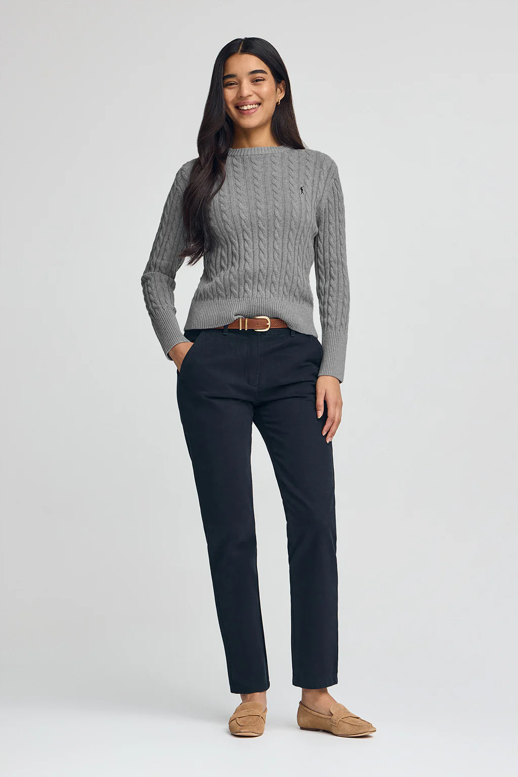 Grey-marl round-neck wool-blend jumper with Rigby Go embroidery - Image 3