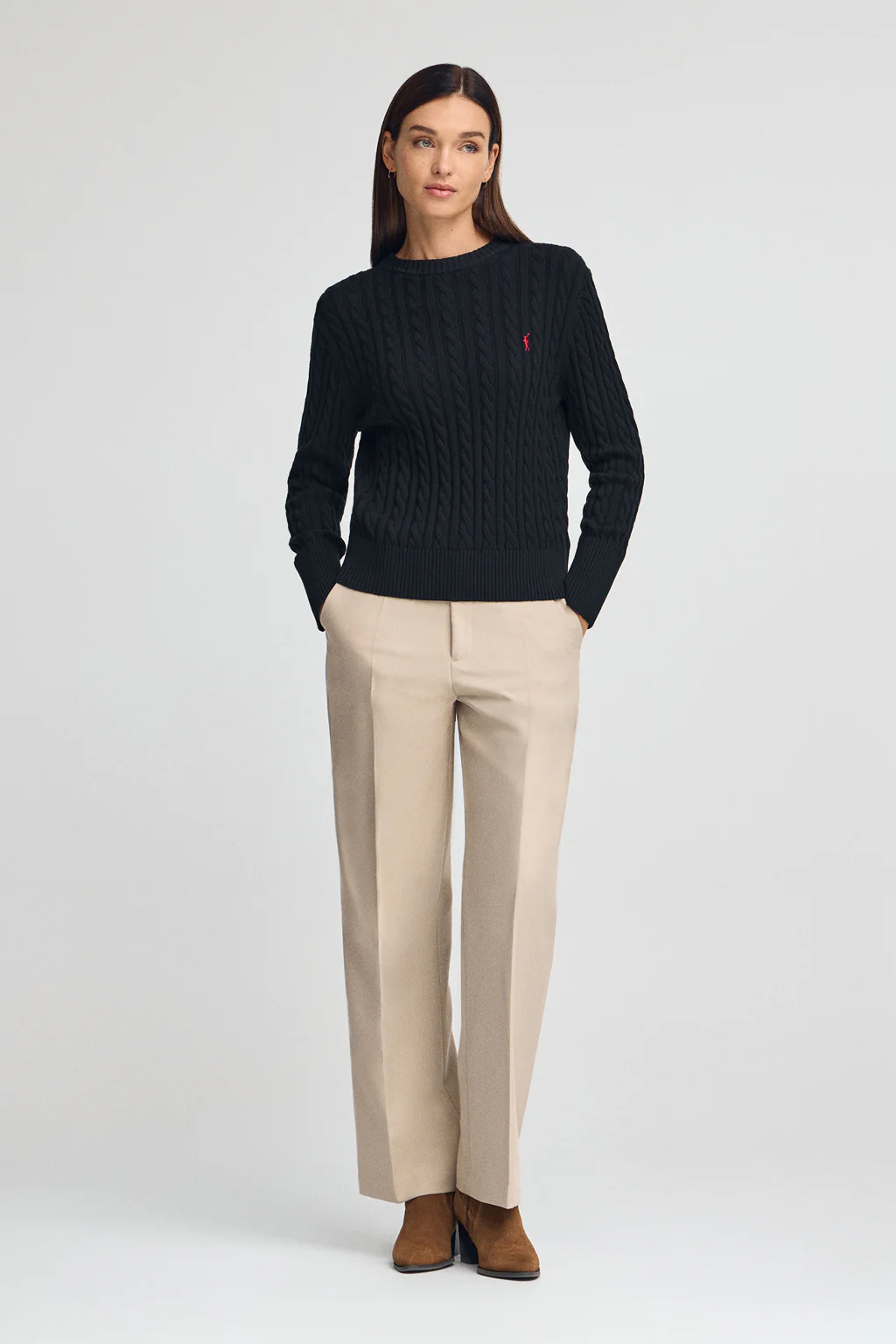 Navy-blue round-neck wool-blend jumper with Rigby Go embroidery - Image 3