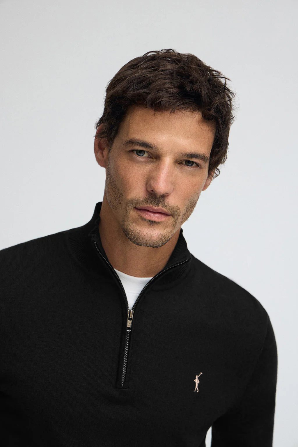 Black half-zip-neck cotton jumper with Rigby Go embroidery - Image 2