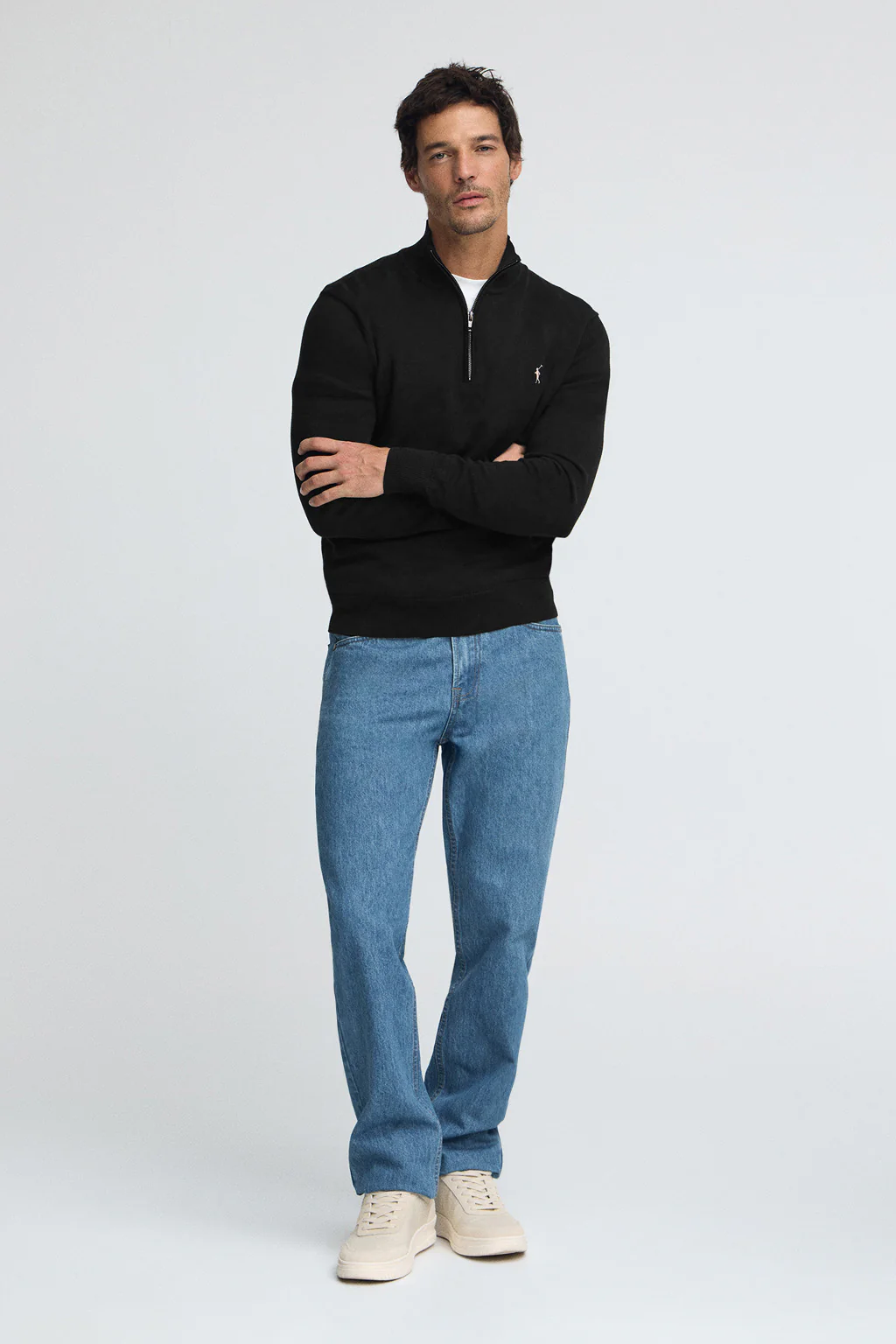 Black half-zip-neck cotton jumper with Rigby Go embroidery - Image 3