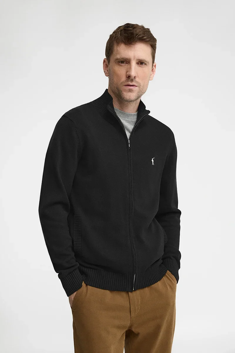 Black zip-up cardigan with Rigby Go logo - Image 3