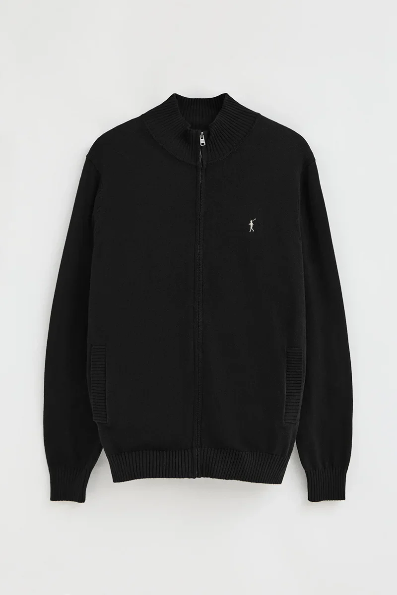 Black zip-up cardigan with Rigby Go logo - Image 9