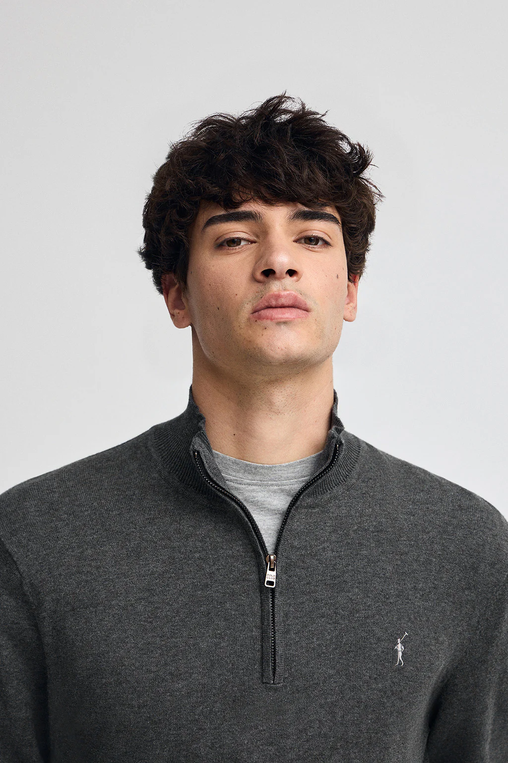 Dark-grey-marl half-zip-neck cotton jumper with Rigby Go embroidery - Image 2