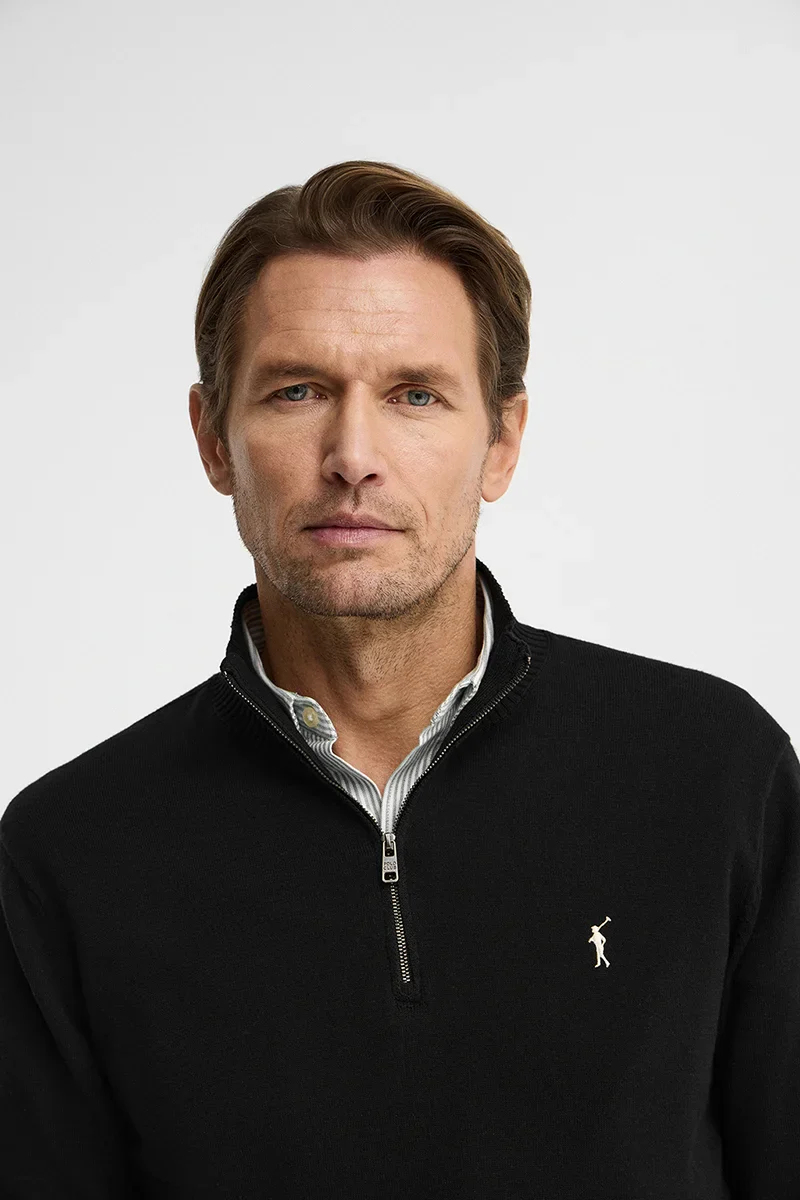 Black zipped-neck jumper with Rigby Go logo - Image 3