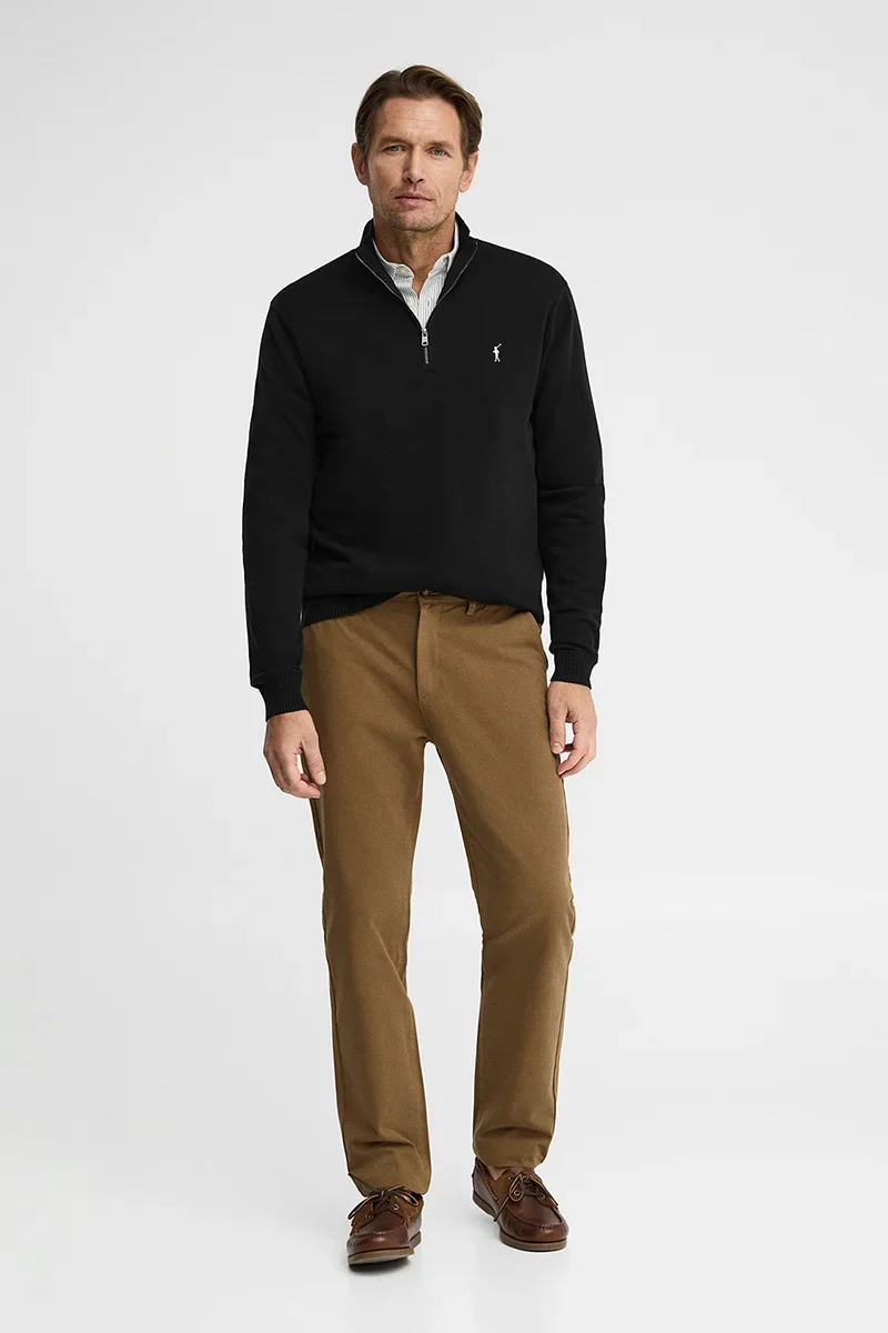 Black zipped-neck jumper with Rigby Go logo - Image 4