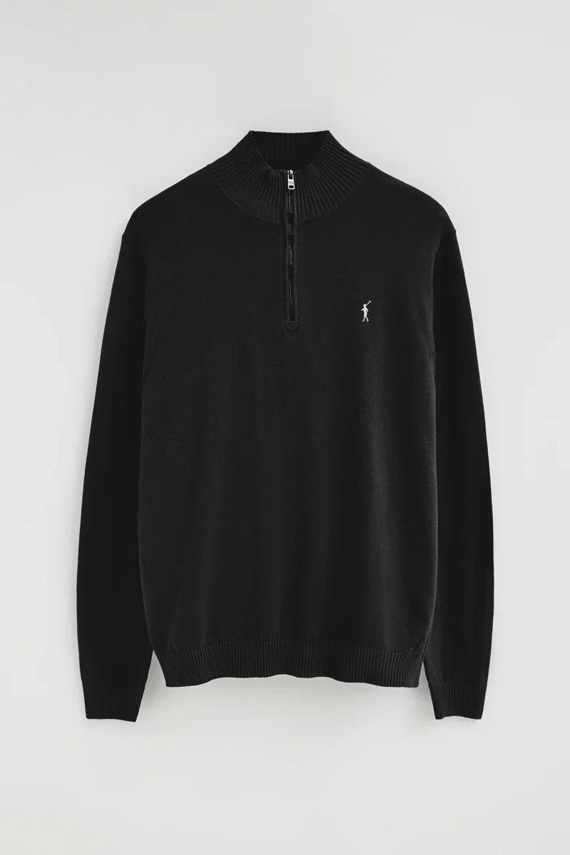 Black zipped-neck jumper with Rigby Go logo - Image 6