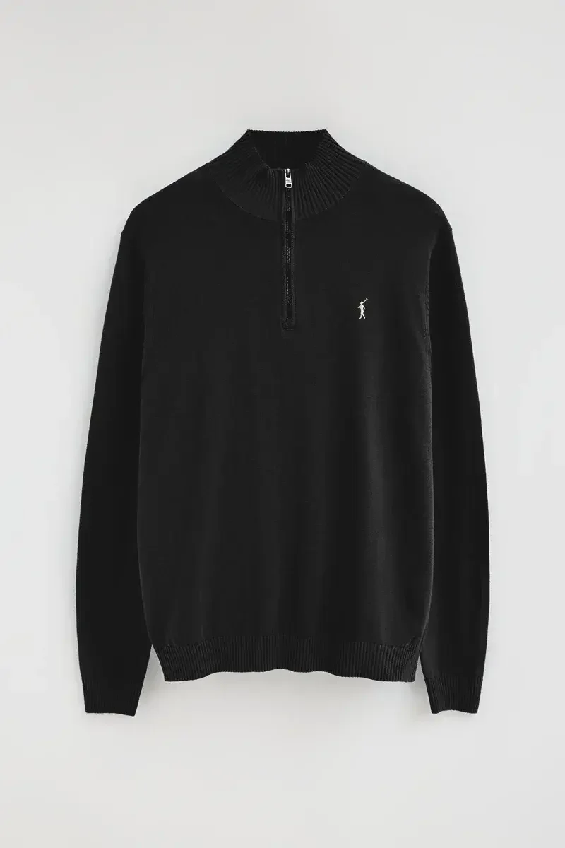 Black zipped-neck jumper with Rigby Go logo - Image 9