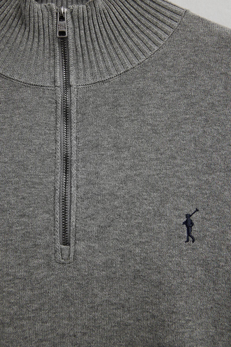 Grey-marl zipped-neck jumper with Rigby Go logo - Image 7