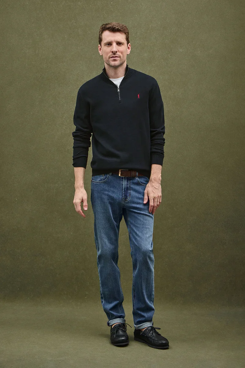 Navy-blue zipped-neck jumper with Rigby Go logo - Image 2