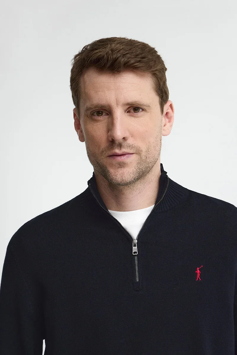 Navy-blue zipped-neck jumper with Rigby Go logo - Image 3