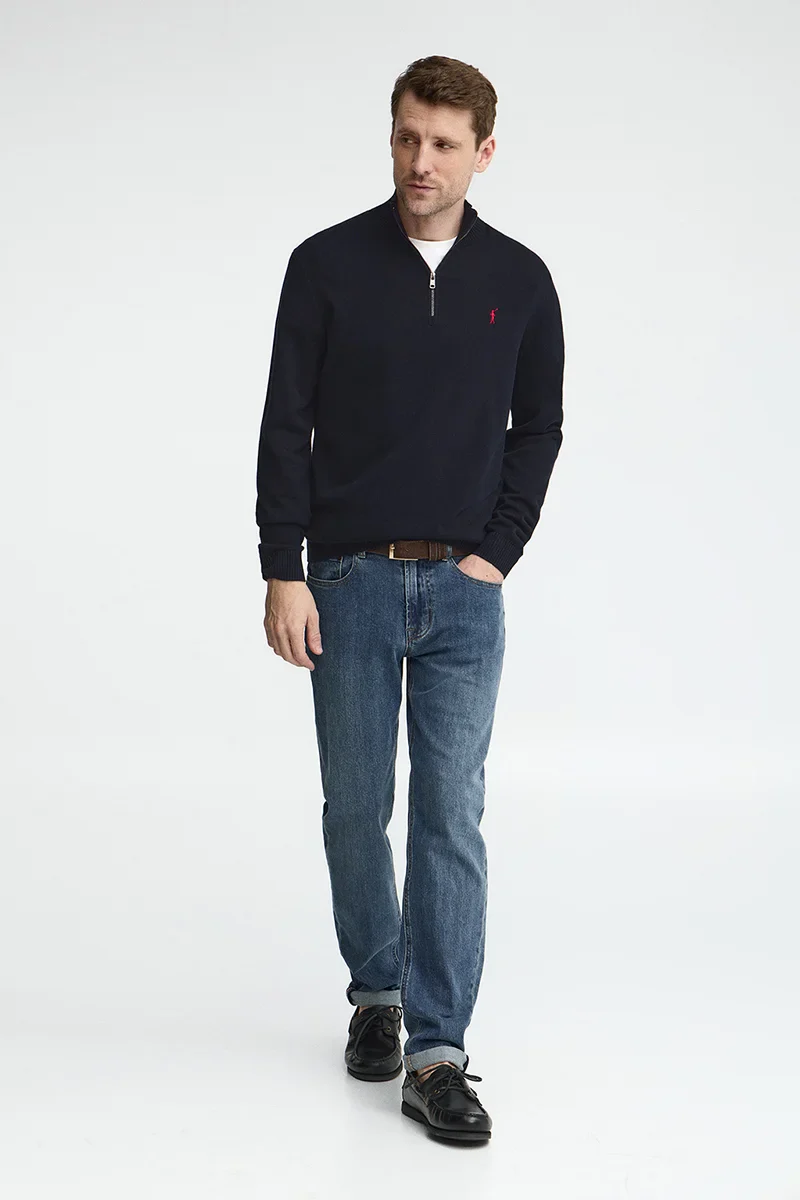 Navy-blue zipped-neck jumper with Rigby Go logo - Image 4