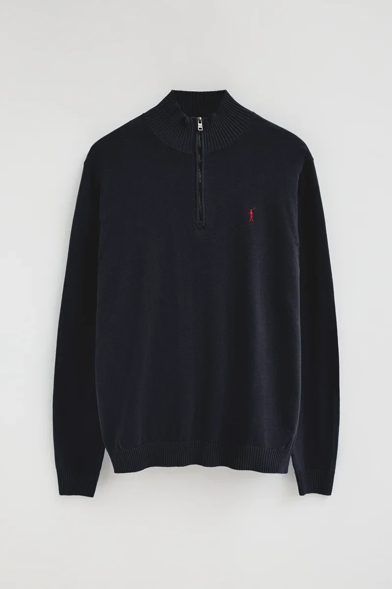 Navy-blue zipped-neck jumper with Rigby Go logo - Image 6