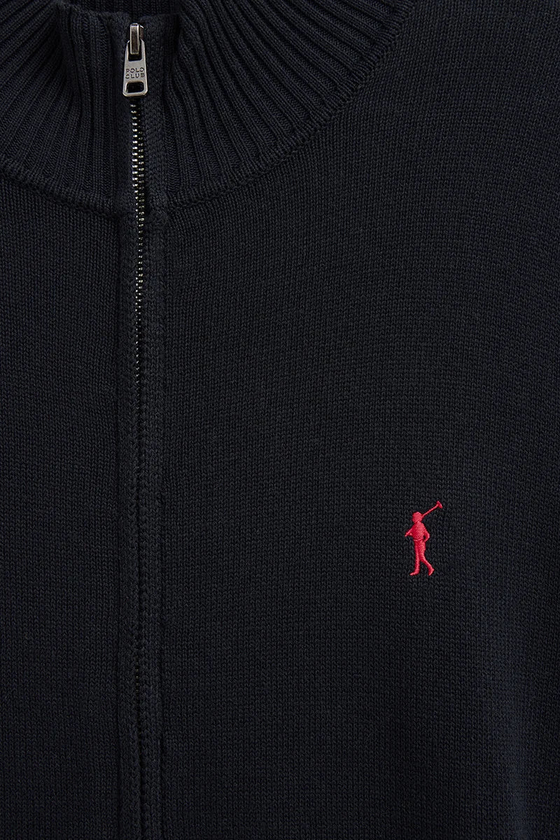 Navy-blue zip-up cardigan with Rigby Go logo - Image 7
