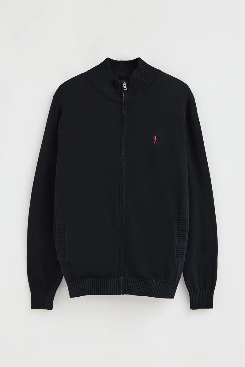 Navy-blue zip-up cardigan with Rigby Go logo - Image 9