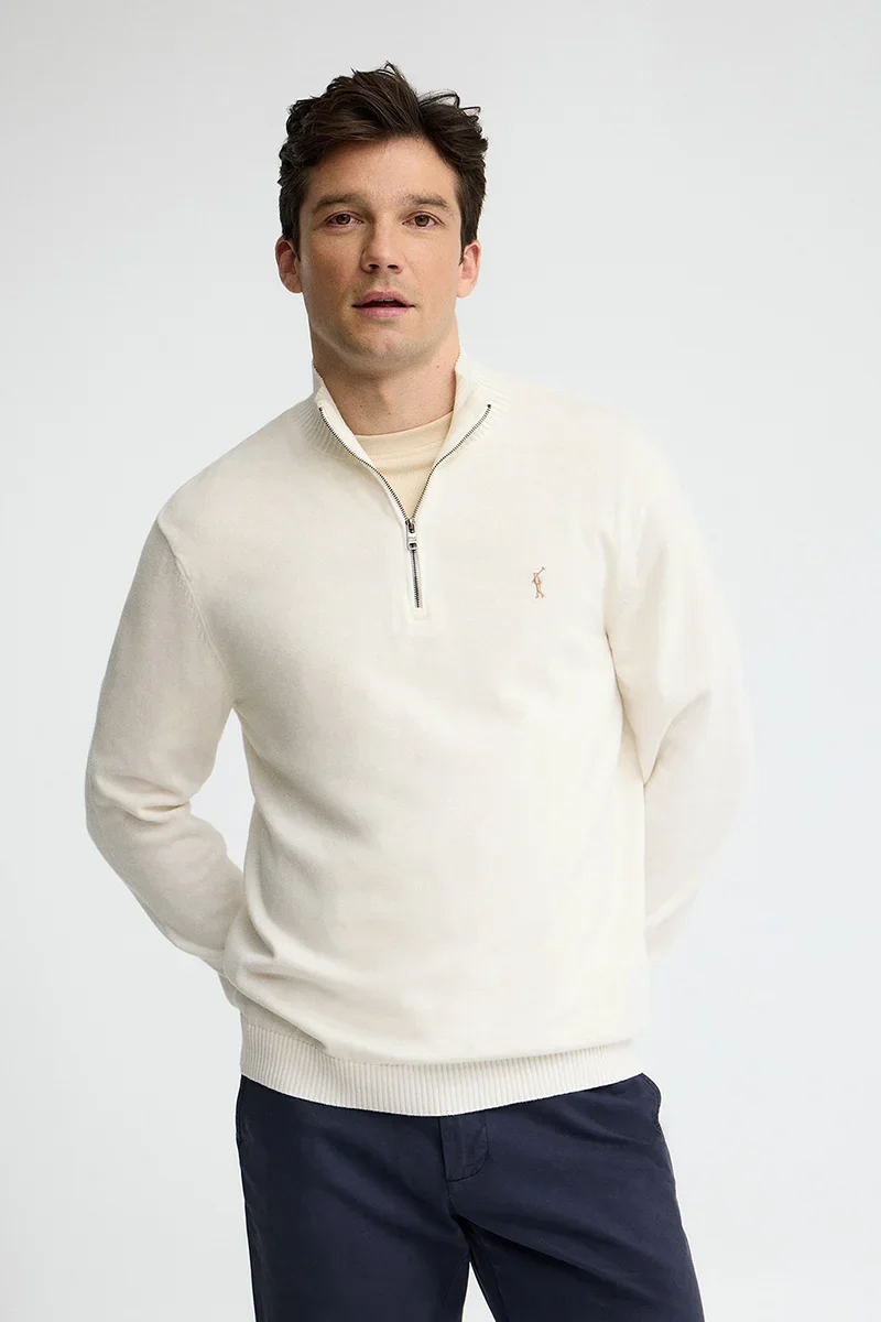 Nude zipped-neck jumper with Rigby Go logo - Image 2
