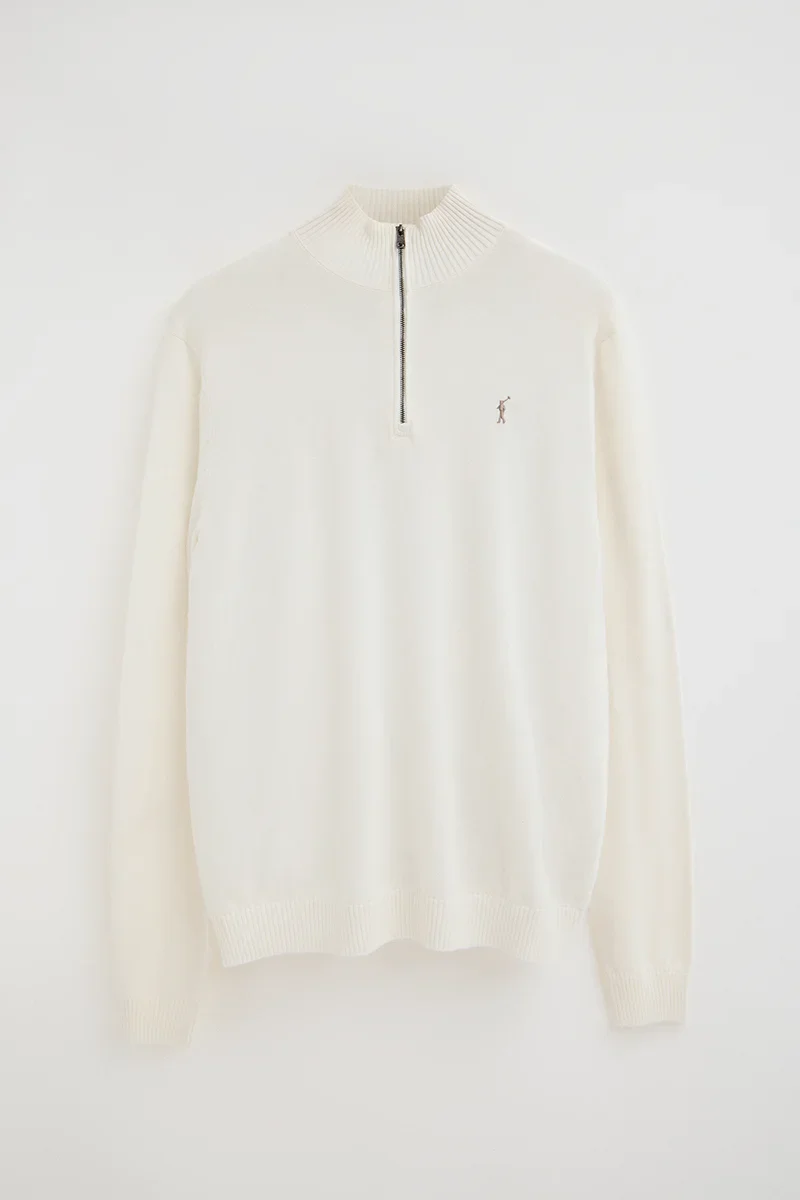 Nude zipped-neck jumper with Rigby Go logo - Image 6