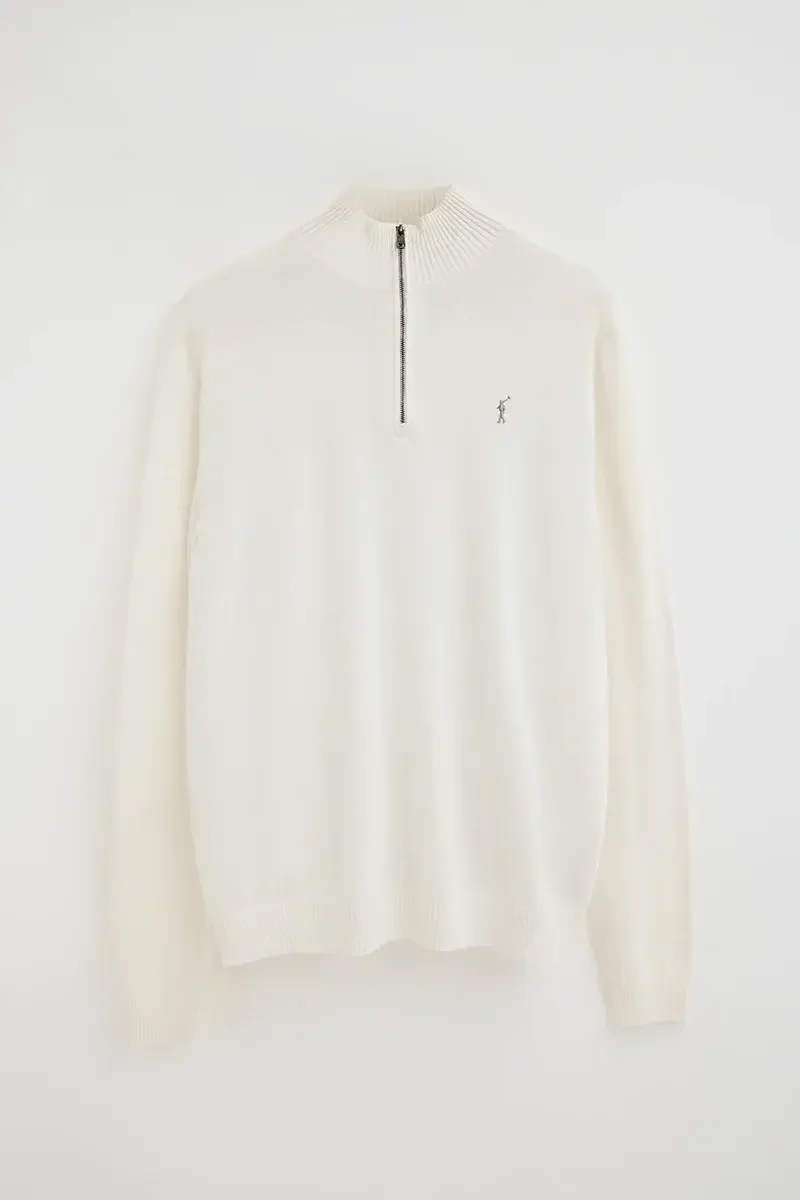 Nude zipped-neck jumper with Rigby Go logo - Image 9
