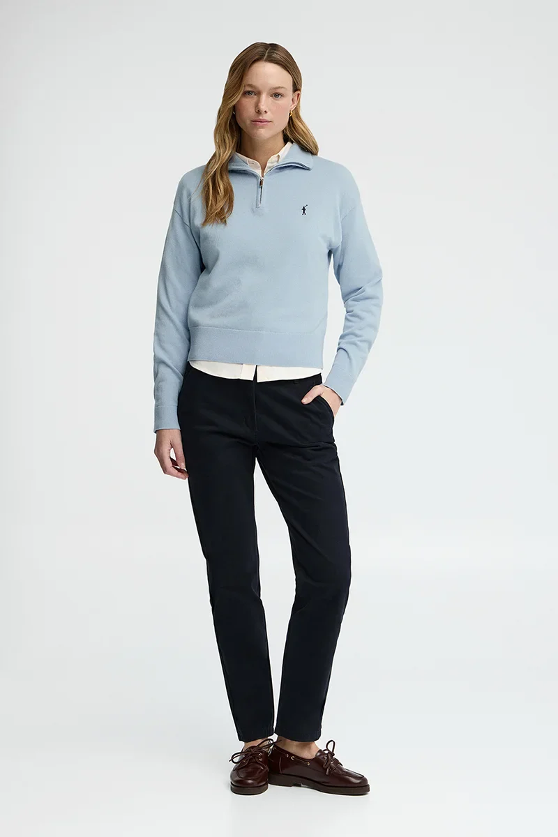 Light-blue zipped-neck jumper with Rigby Go embroidery - Image 3