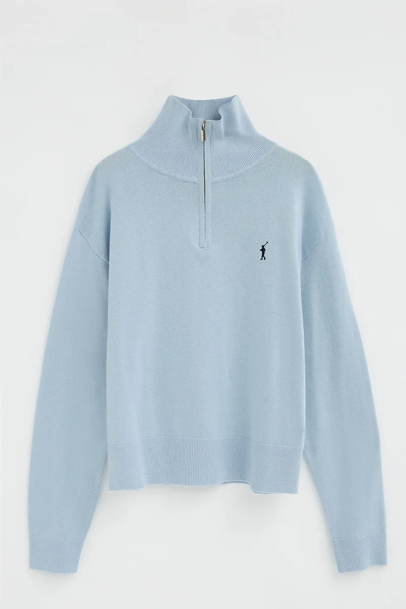 Light-blue zipped-neck jumper with Rigby Go embroidery - Image 9