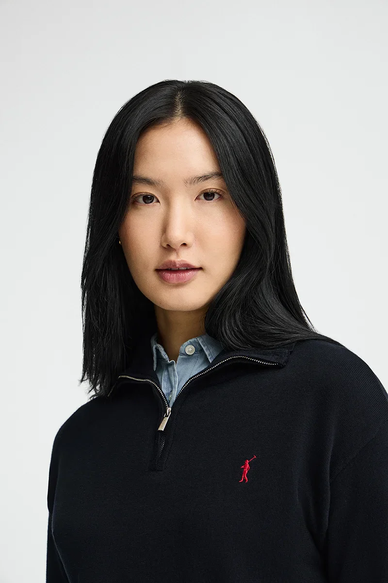 Navy-blue zipped-neck jumper with Rigby Go embroidery - Image 3