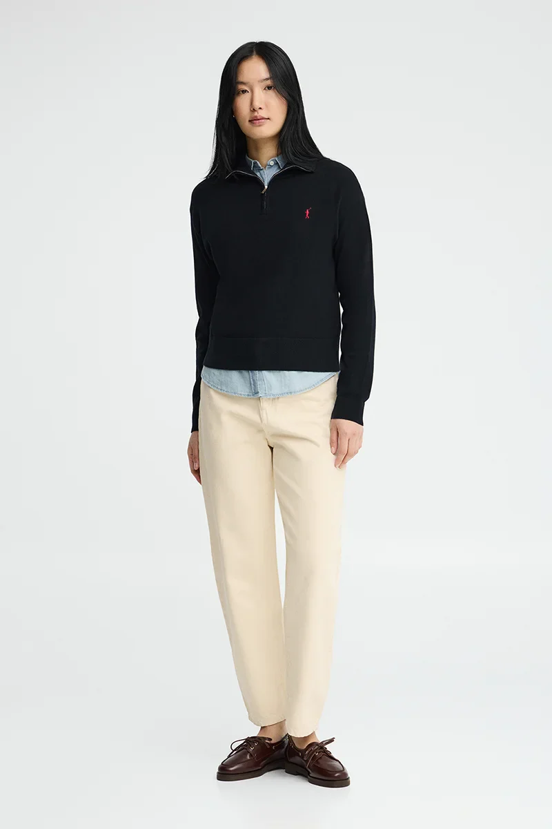 Navy-blue zipped-neck jumper with Rigby Go embroidery - Image 4