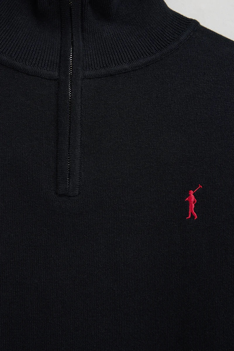Navy-blue zipped-neck jumper with Rigby Go embroidery - Image 7