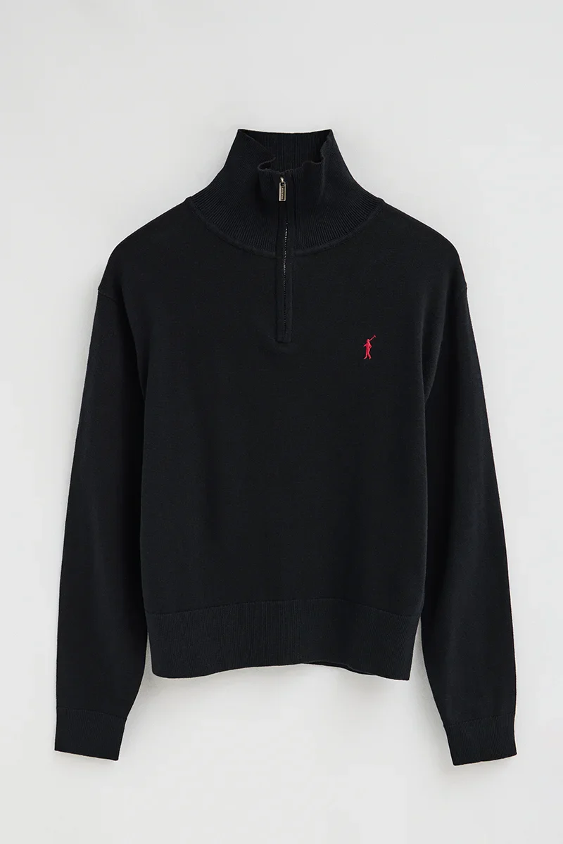 Navy-blue zipped-neck jumper with Rigby Go embroidery - Image 9