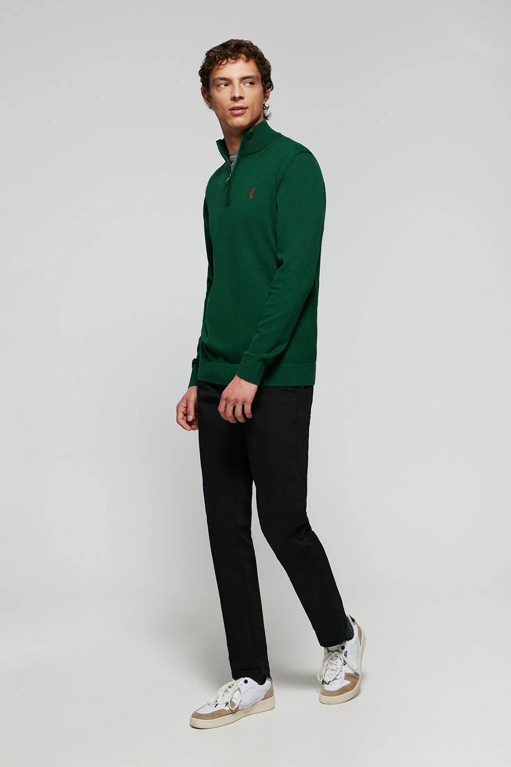 Bottle-green high-neck knit jumper with zip and Rigby Go logo - Image 3