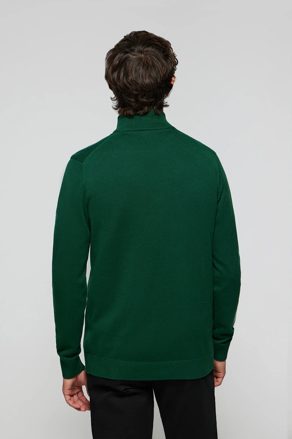 Bottle-green high-neck knit jumper with zip and Rigby Go logo - Image 4