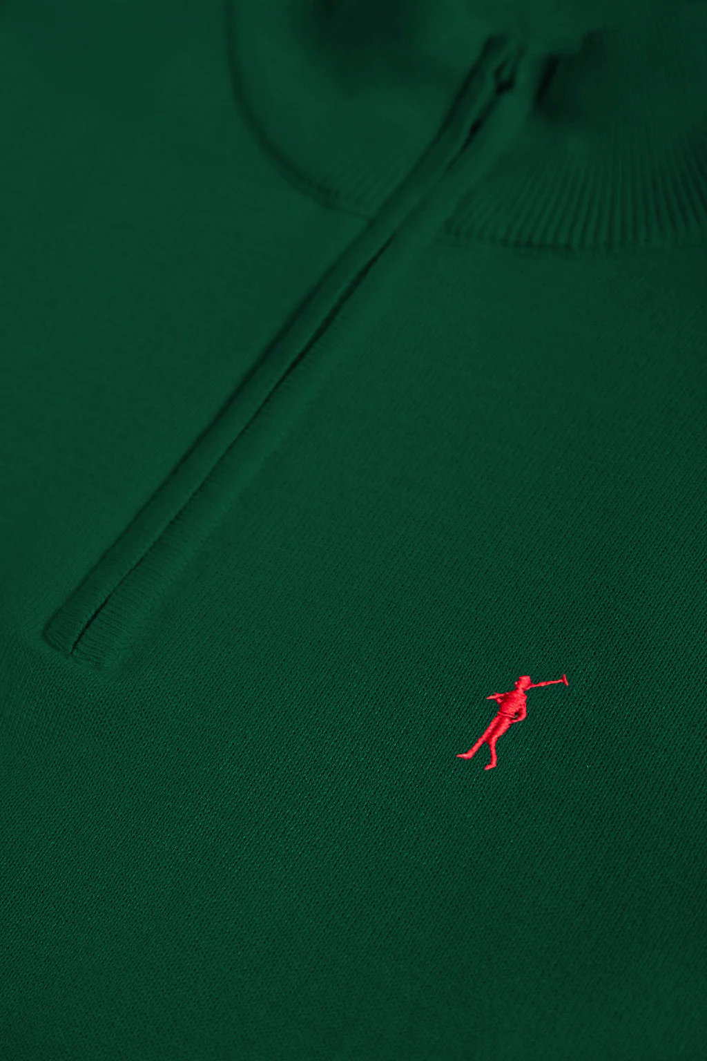 Bottle-green high-neck knit jumper with zip and Rigby Go logo - Image 6