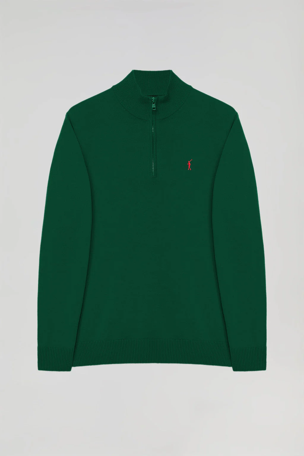 Bottle-green high-neck knit jumper with zip and Rigby Go logo - Image 8