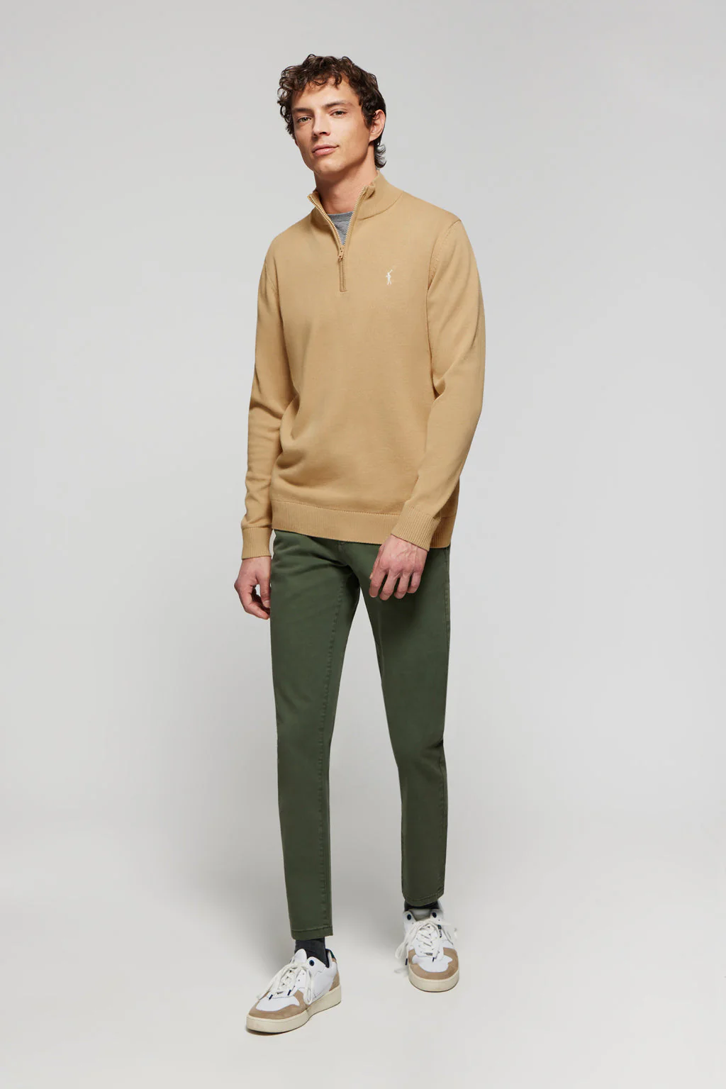 Camel high-neck knit jumper with zip and Rigby Go logo - Image 3