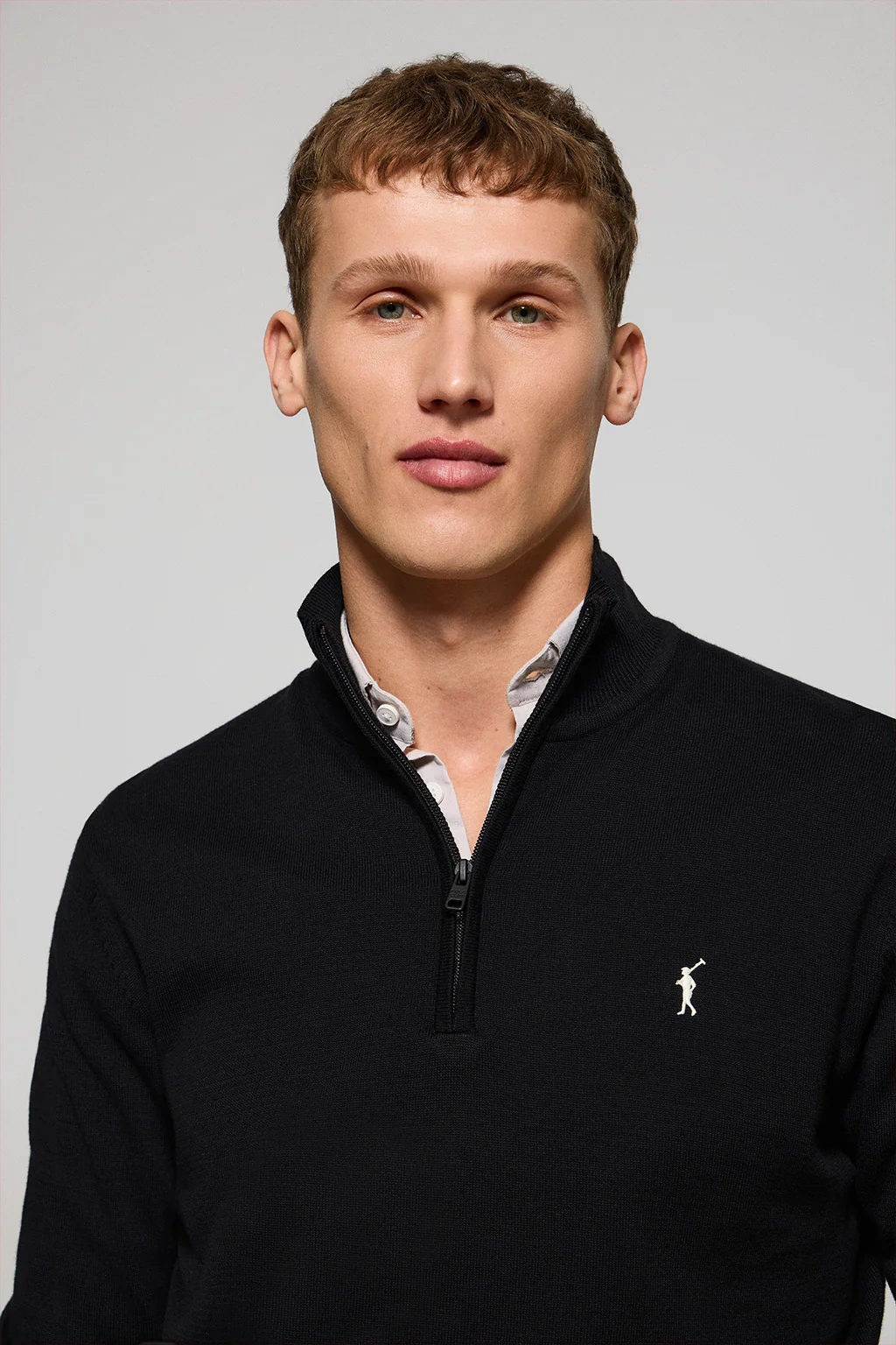 Black knit jumper with zip and Rigby Go embroidered logo - Image 3