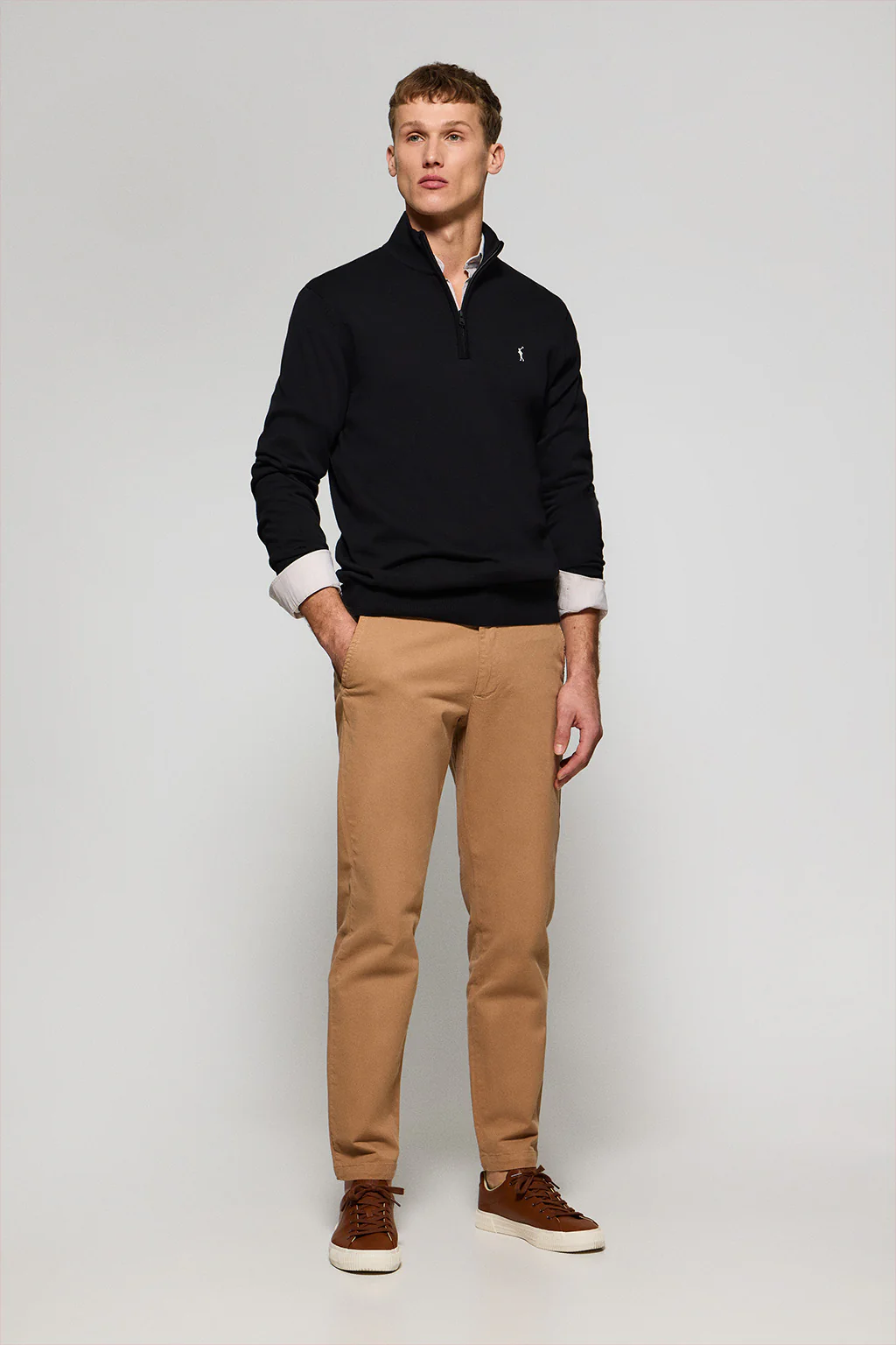 Black knit jumper with zip and Rigby Go embroidered logo - Image 4