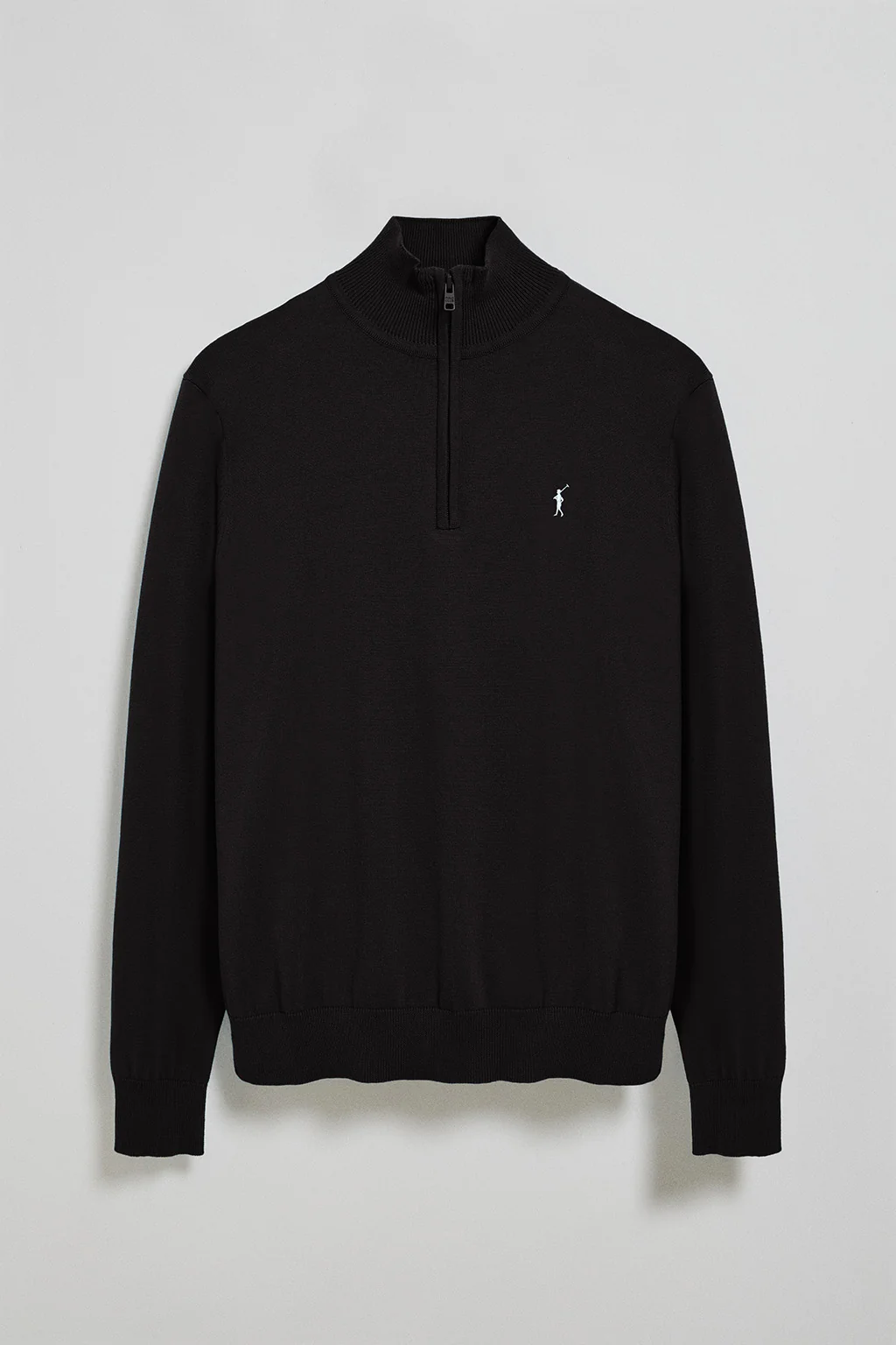 Black knit jumper with zip and Rigby Go embroidered logo - Image 7
