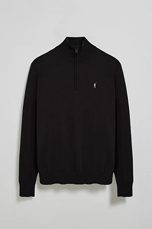 Black knit jumper with zip and Rigby Go embroidered logo - Image 8