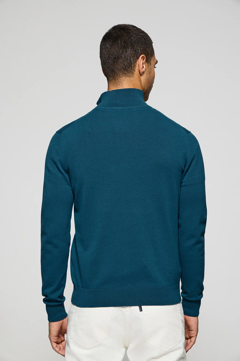 Greenish-blue knit jumper with zip and Rigby Go embroidered logo - Image 2