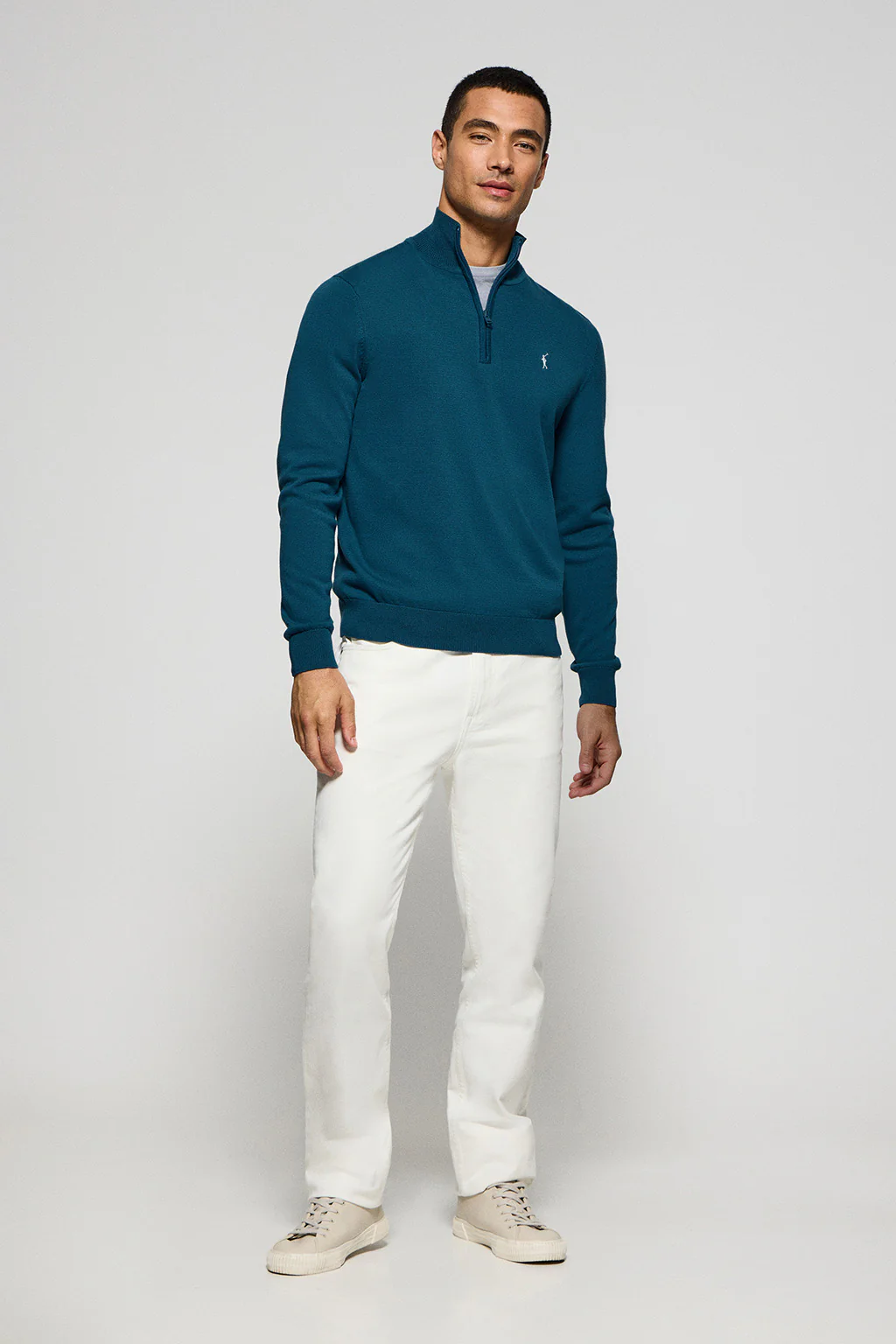Greenish-blue knit jumper with zip and Rigby Go embroidered logo - Image 4