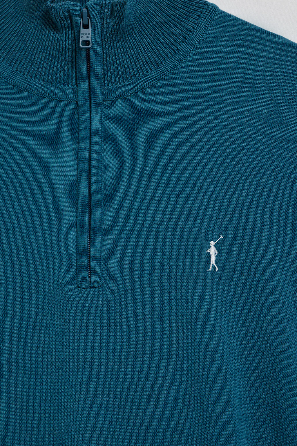 Greenish-blue knit jumper with zip and Rigby Go embroidered logo - Image 6