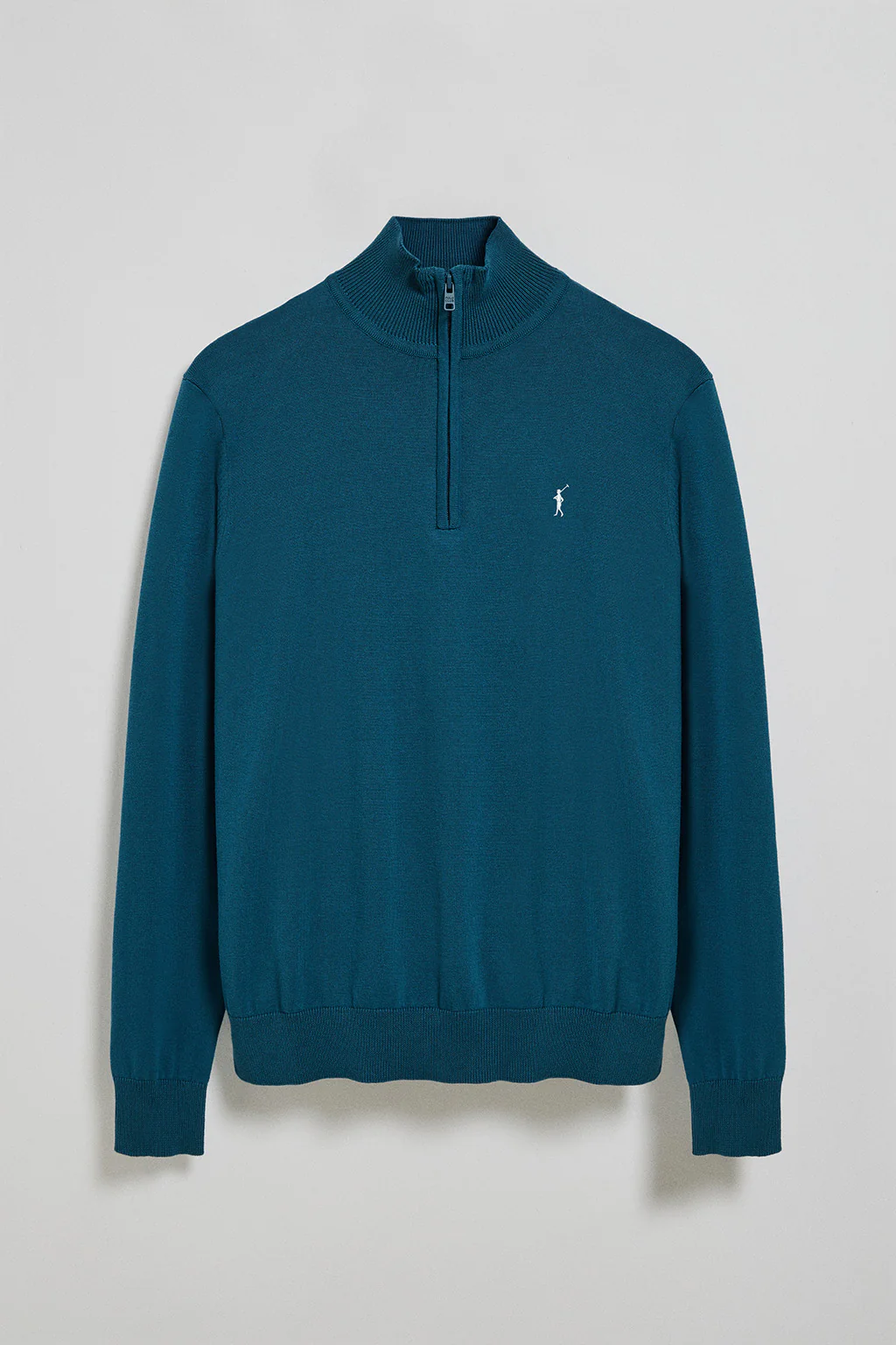 Greenish-blue knit jumper with zip and Rigby Go embroidered logo - Image 7