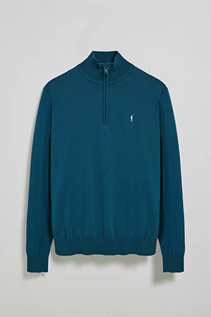 Greenish-blue knit jumper with zip and Rigby Go embroidered logo - Image 8