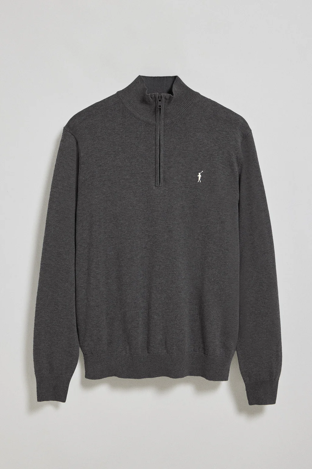 Dark-grey-marl knit jumper with zip and Rigby Go embroidered logo - Image 7