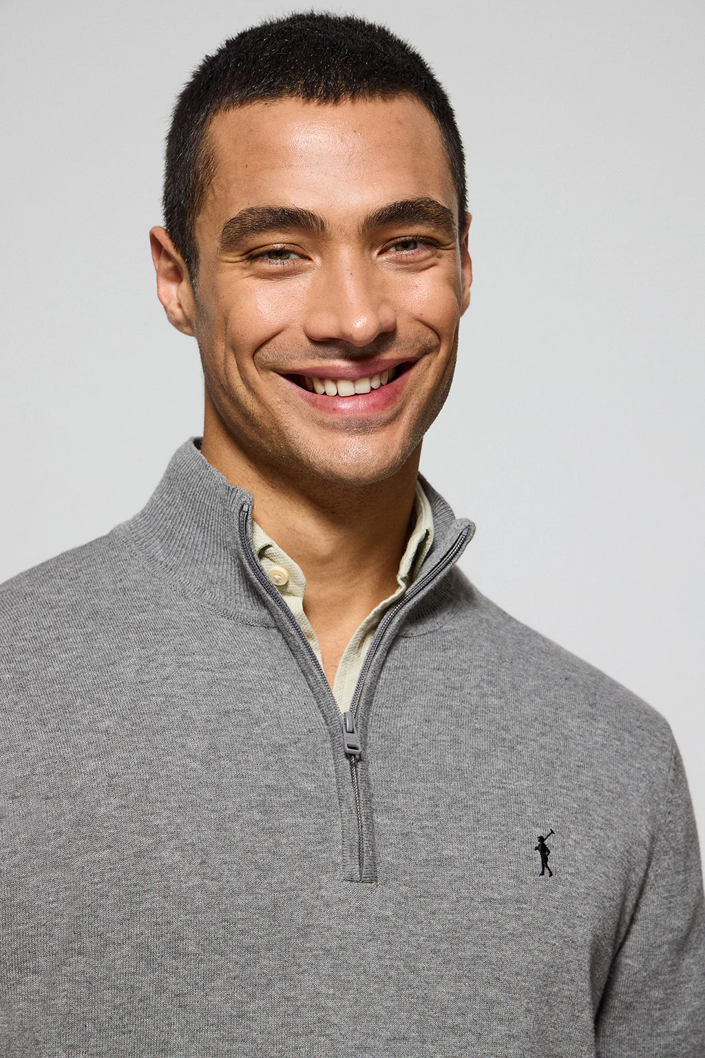 Grey-marl knit jumper with zip and Rigby Go embroidered logo - Image 2