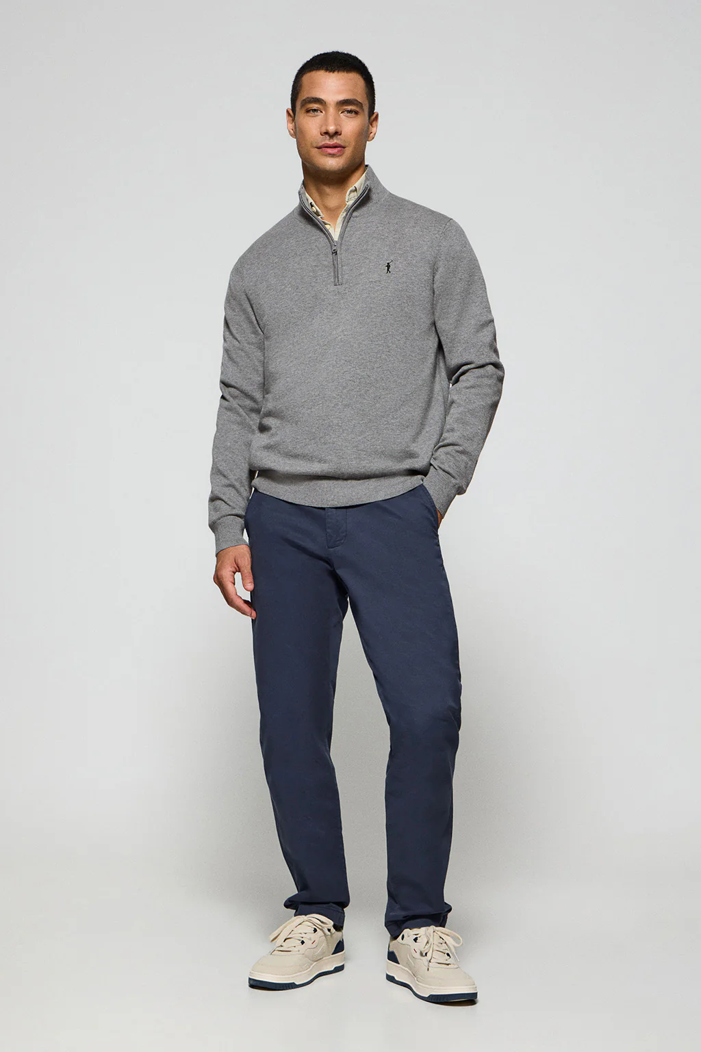 Grey-marl knit jumper with zip and Rigby Go embroidered logo - Image 3