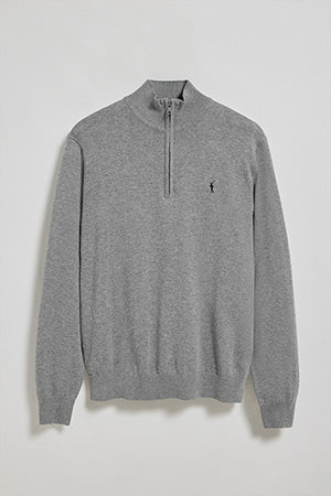 Grey-marl knit jumper with zip and Rigby Go embroidered logo - Image 8