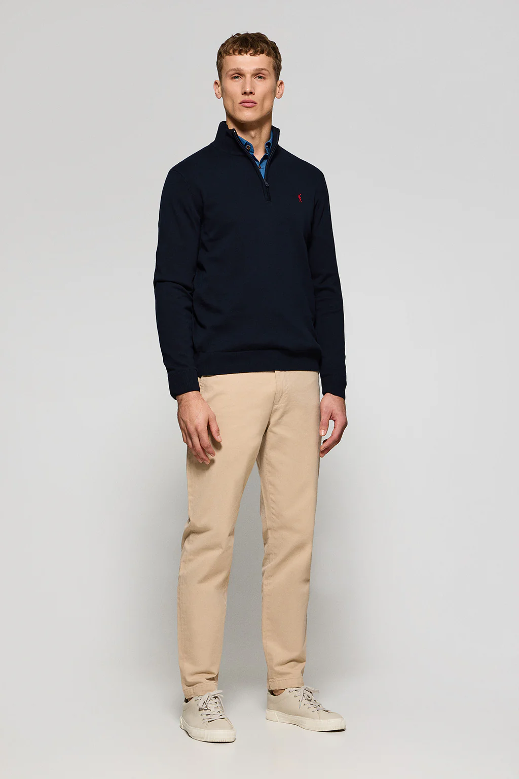 Navy-blue knit jumper with zip and Rigby Go embroidered logo - Image 4